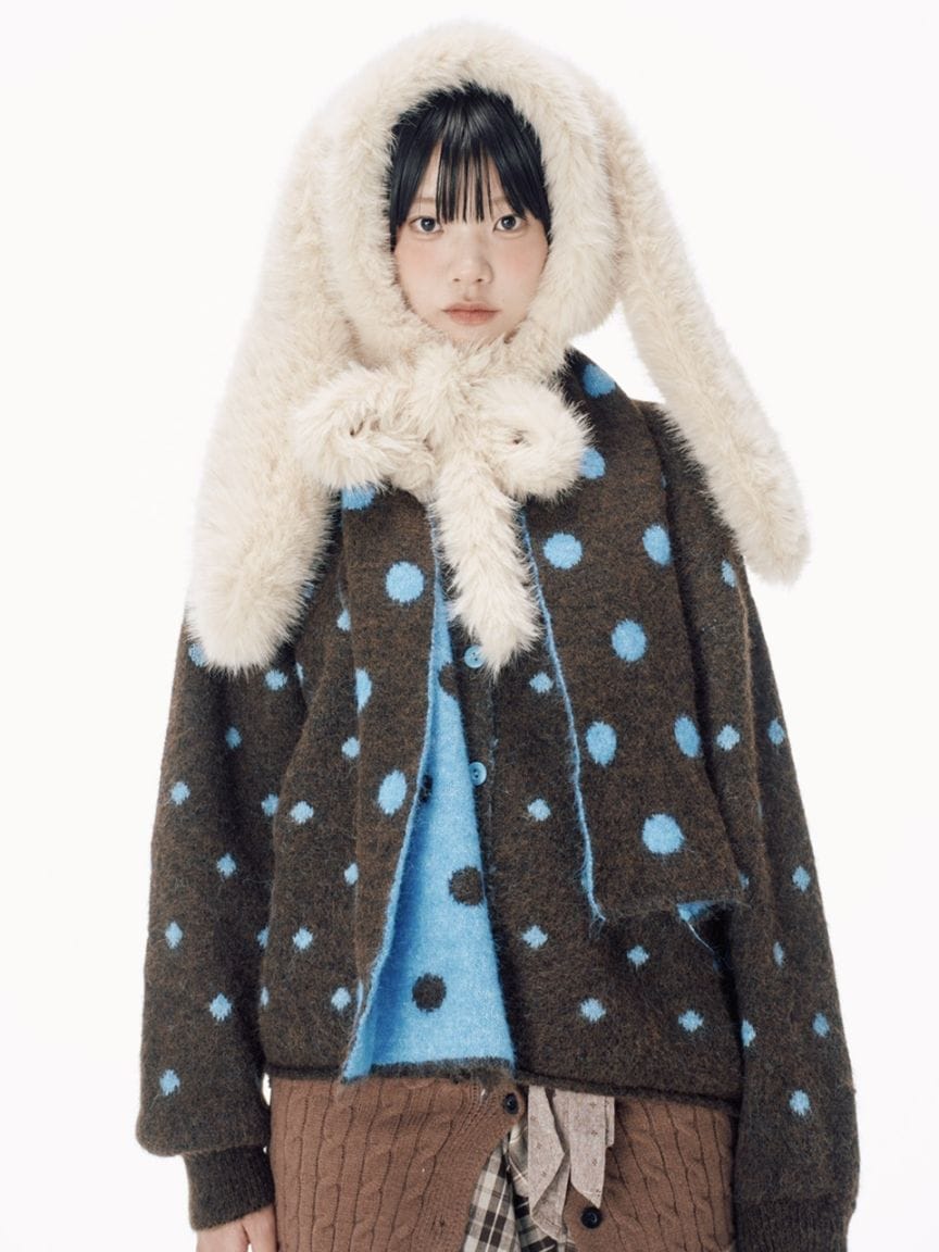 受注制【Nerd out XU】dot muffler Knit cardigan / 【ナードアウトエックスユー】ドットマフラーニットカーディガン