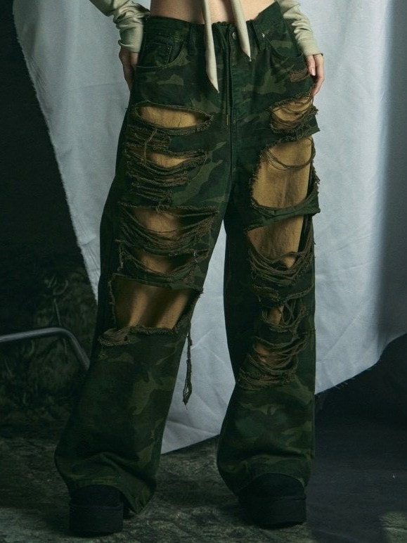 GATELESS】DAMAGE CAMOUFLAGE DENIMPANTS /【ゲートレス】 ダメージ