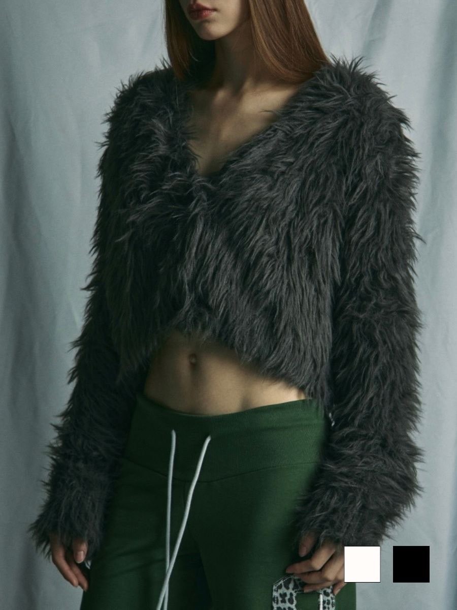 【GATELESS】FUR LIKE CROPPED CARDIGAN / 【ゲートレス】ファーライククロップドカーディガン