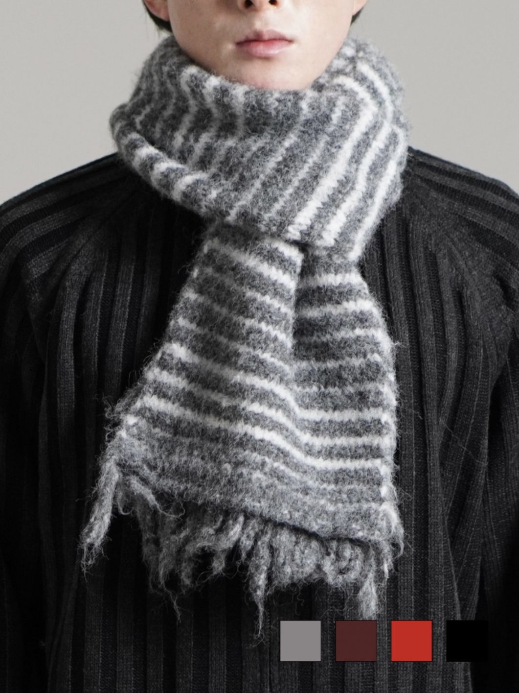 受注制【Chikashitsu +】jelly wool border muffler / 【チカシツプラス】ジェリーウールボーダーマフラー (4color)