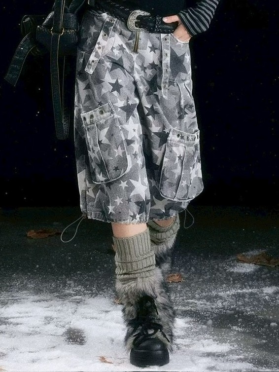 【Cest Nous】Star camouflage capri pants / 【セヌー】スターカモフラージュポケットハーフパンツ