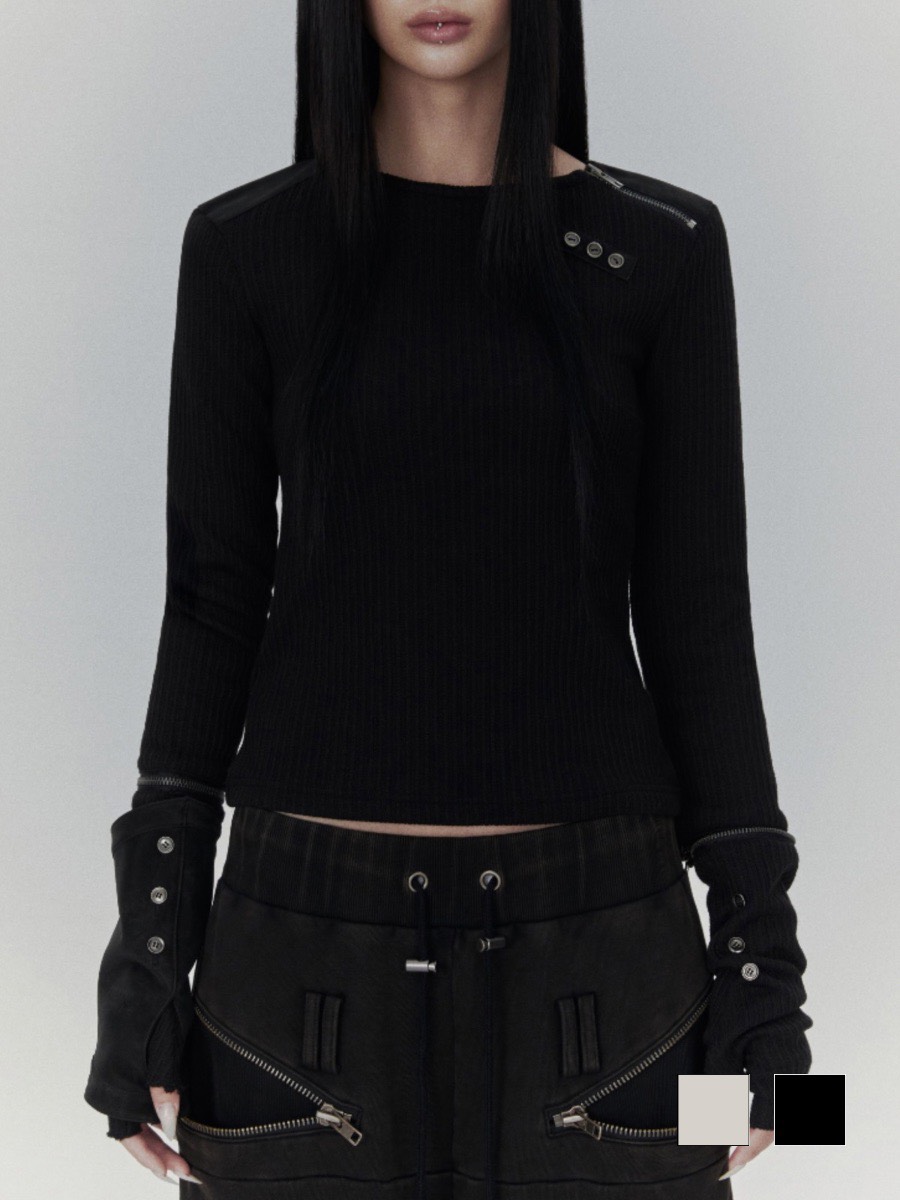 【bonienkiye】Detachable Zipper Leather Top