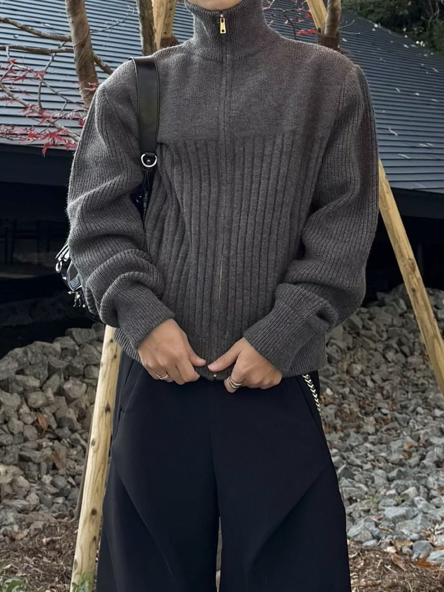 受注制【RENOL】high neck zip up knit