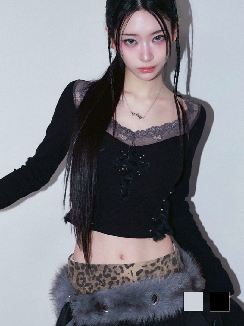 1/2 20:00発売【CHERRYQUIRI】cross patch lace sleeve