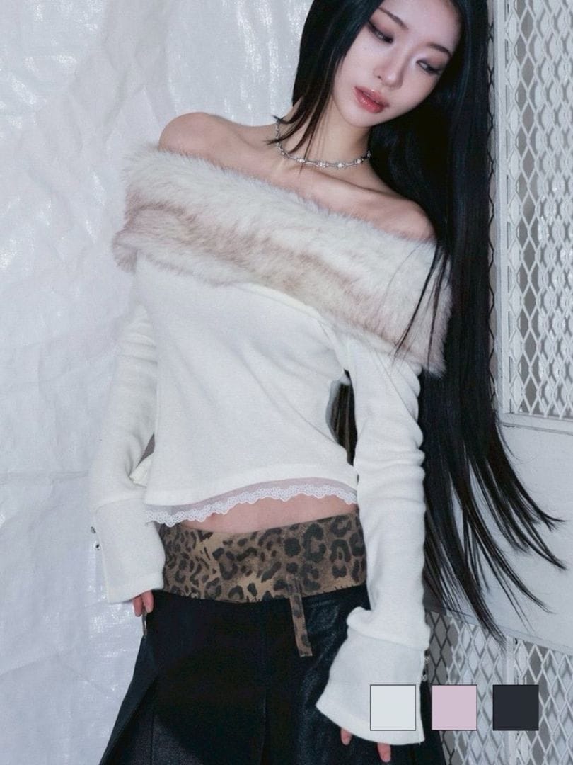1/2 20:00発売【CHERRYQUIRI】bunny fluff off shoulder top