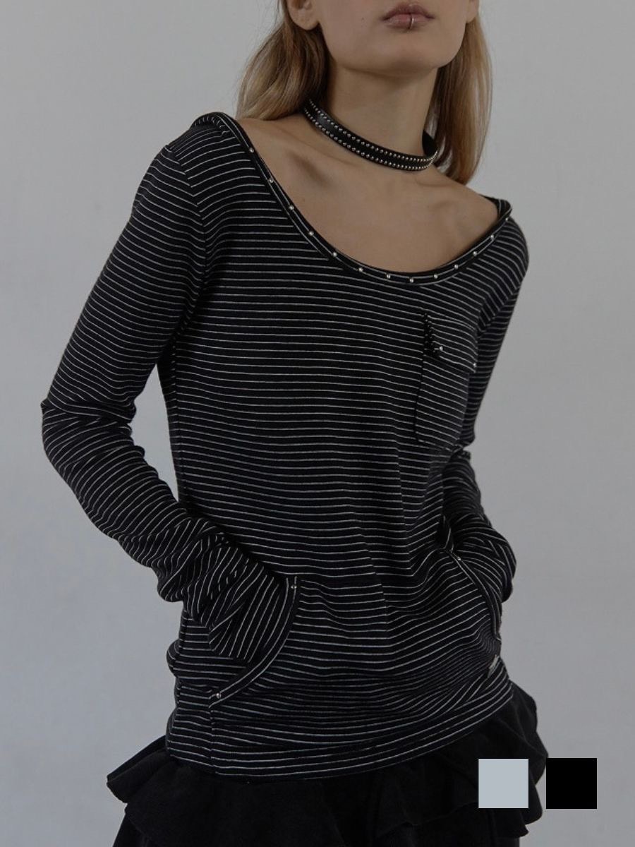 【SETUP‐EXE】SOFT STRIPE HOODIE TOP / 【セットアップエグゼ】ボーダーフード長袖Tシャツ