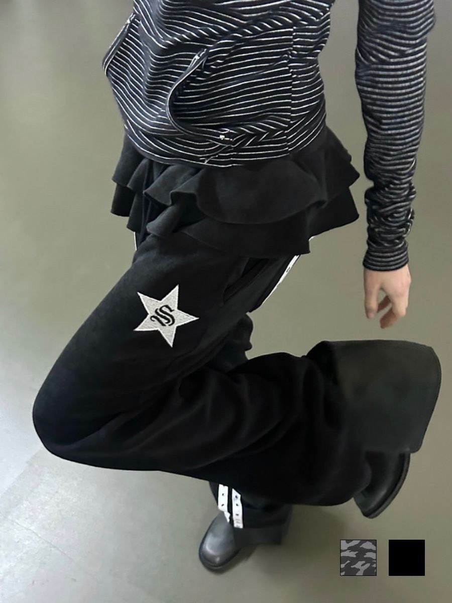【SETUP‐EXE】FRILL EYELET SWEATPANTS / 【セットアップエグゼ】フリルアイレットサイドラインスウェットパンツ