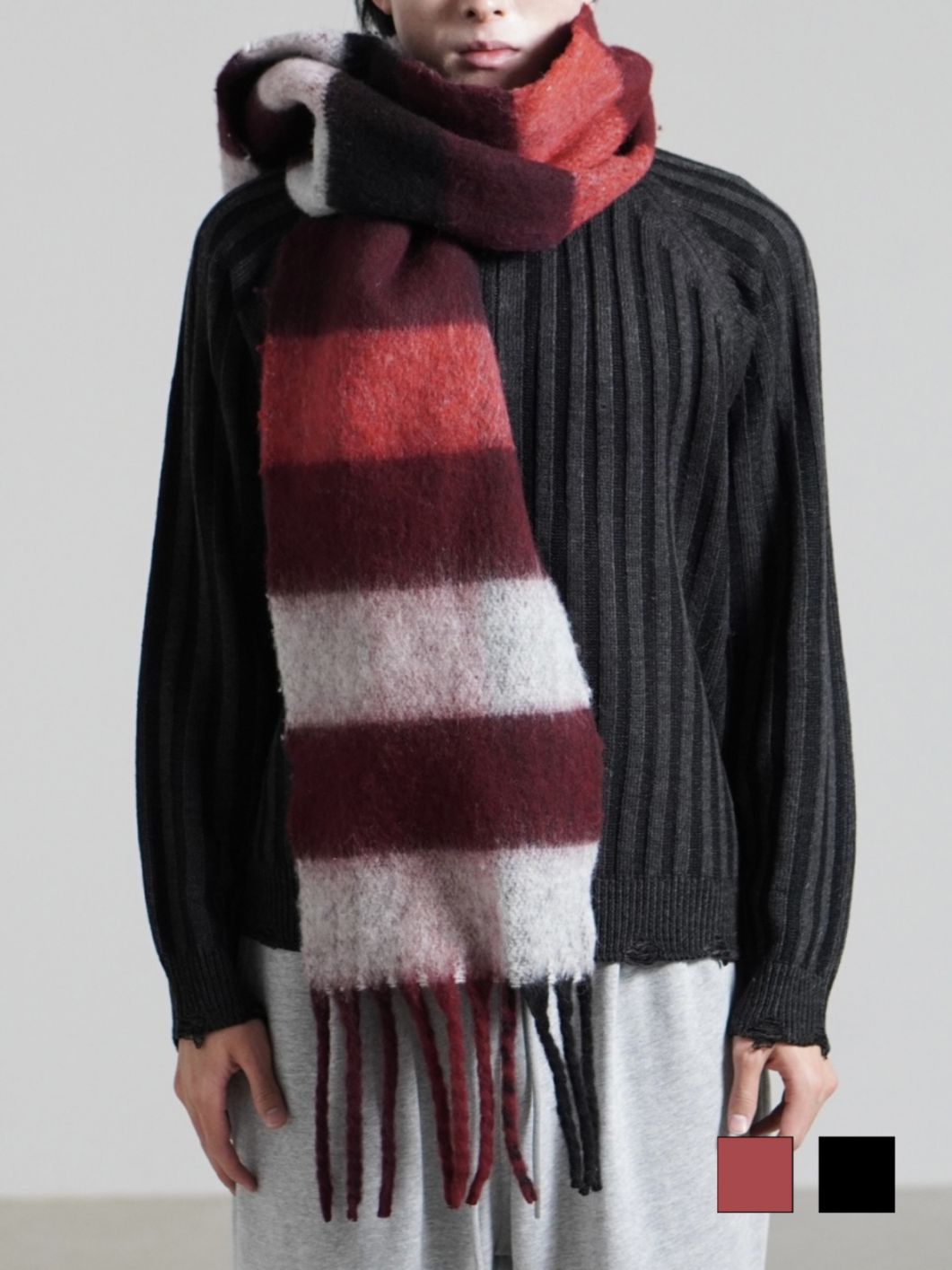 受注制【Chikashitsu +】wool check muffler / 【チカシツプラス】ウールチェックマフラー (2color)