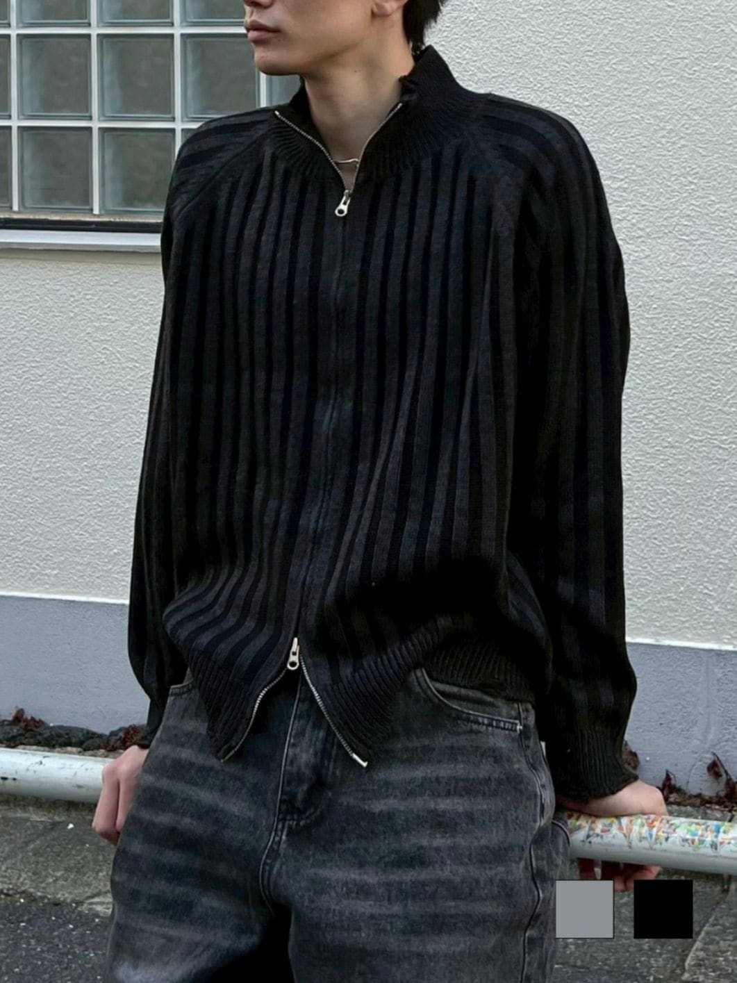 受注制【Chikashitsu +】contrast rib zip up knit / 【チカシツプラス】コントラストリブジップアップニット (2color)