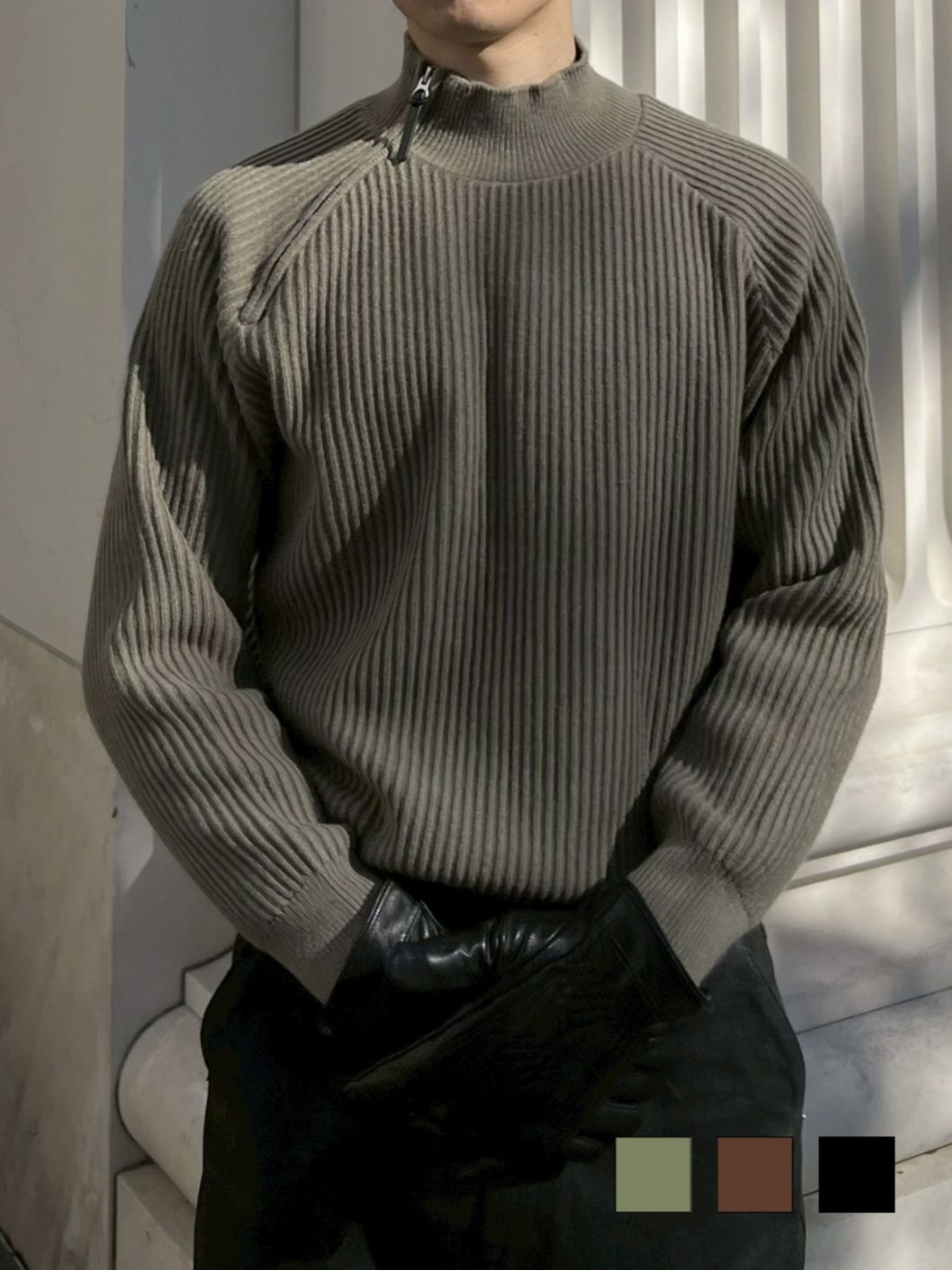 受注制【Chikashitsu +】shoulder zipper rib knit / 【チカシツプラス】ショルダージッパーリブニット (3color)