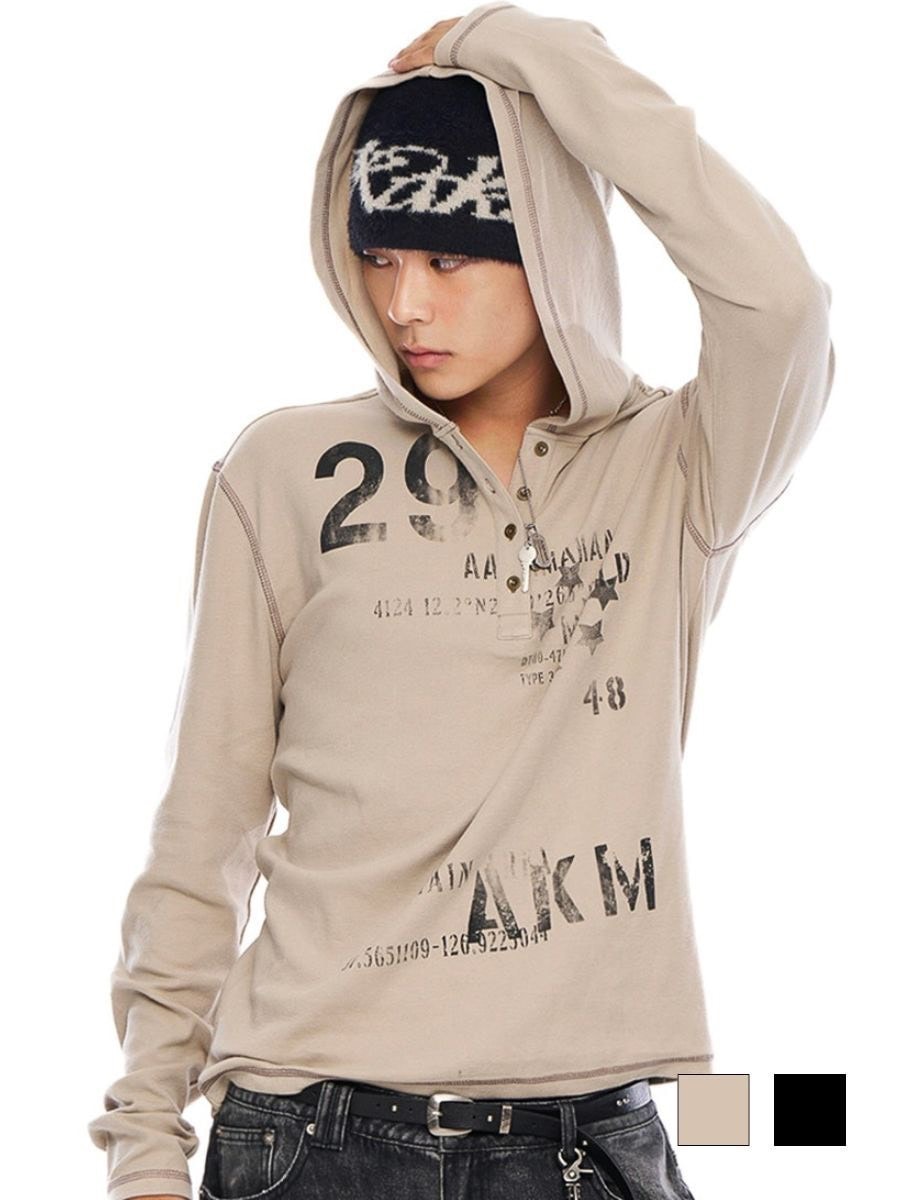 【AAKAM】Numbering Hooded Long Sleeve