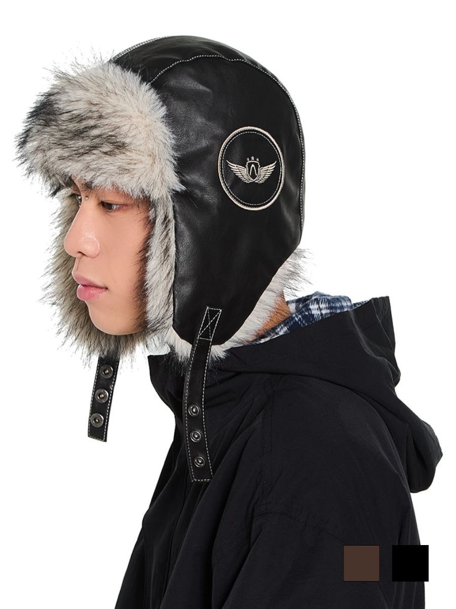 【AAKAM】Biker Leather Earflap Hat