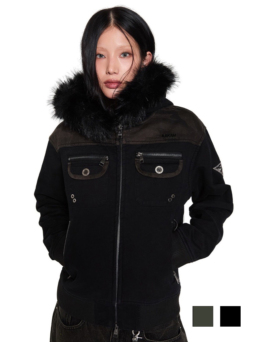 【AAKAM】Fur Camo Contrast Jacket