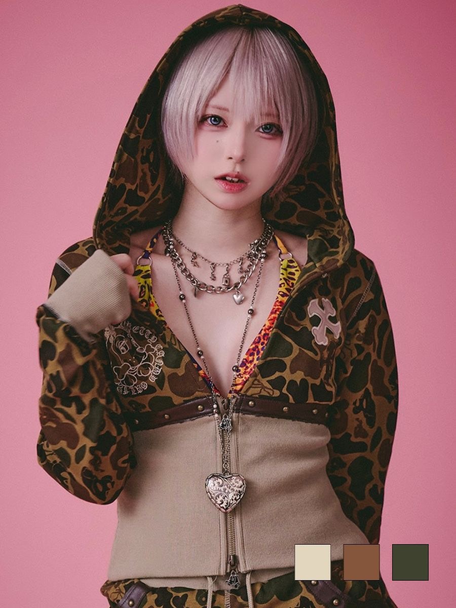 【GALFY】柄姐フーディー / 【ガルフィー】アニマル柄ウエストシェイププルオーバーパーカー