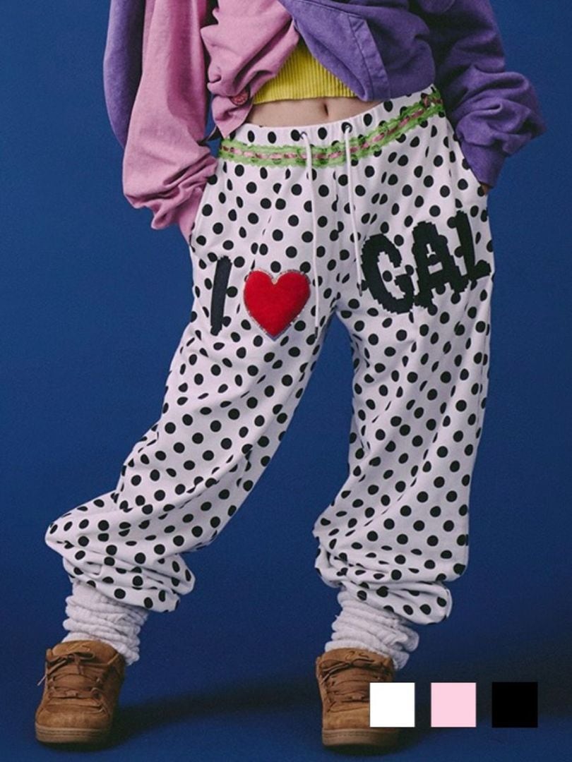 【GALFY】ポップポップI LOVE GALスウェパン / 【ガルフィー】ドットデザインスウェットパンツ