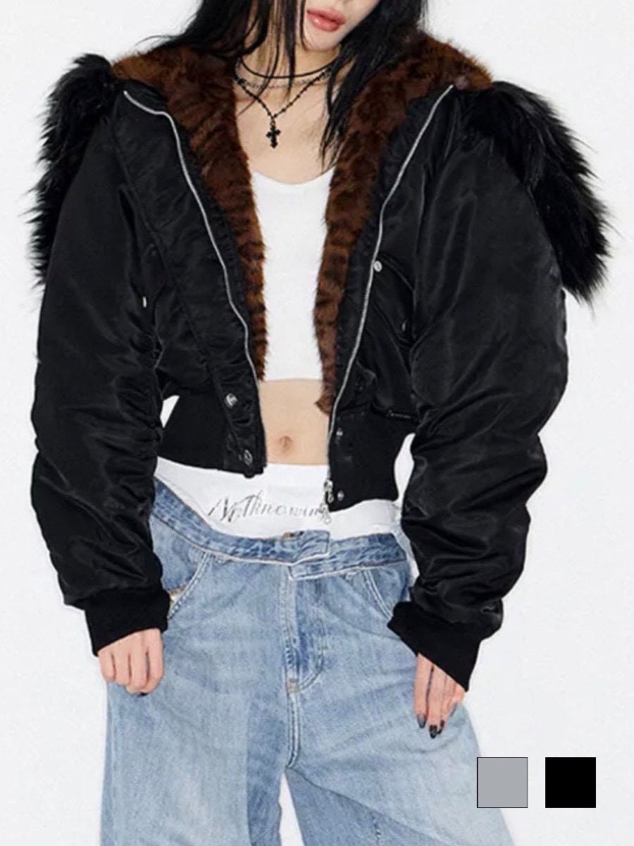 NOT KNOWING】Fur Trim MA-1 Padded Jumper | OUR BRAND,NOT KNOWING