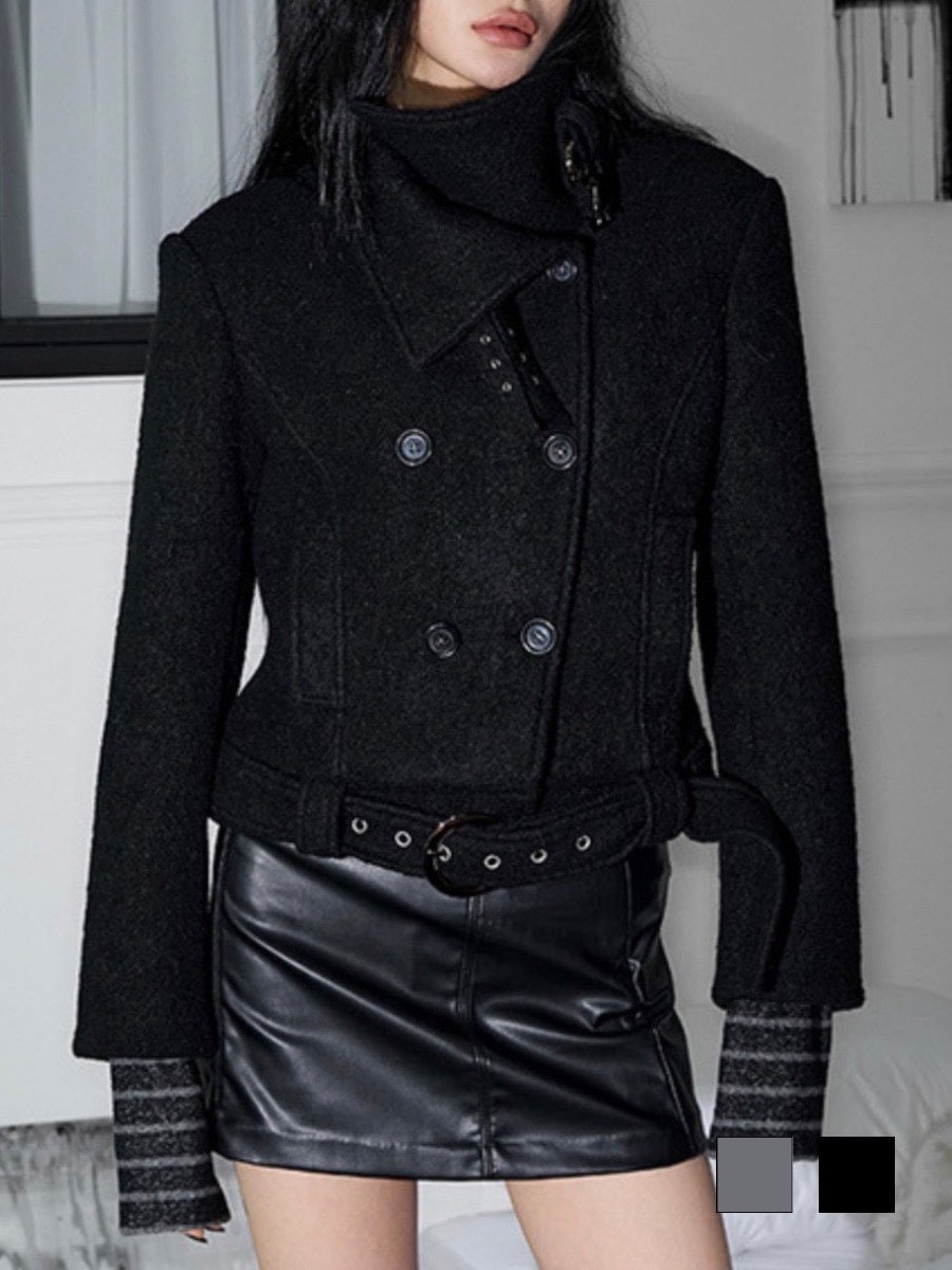 【NOT KNOWING】Double Belted High-Neck Coat