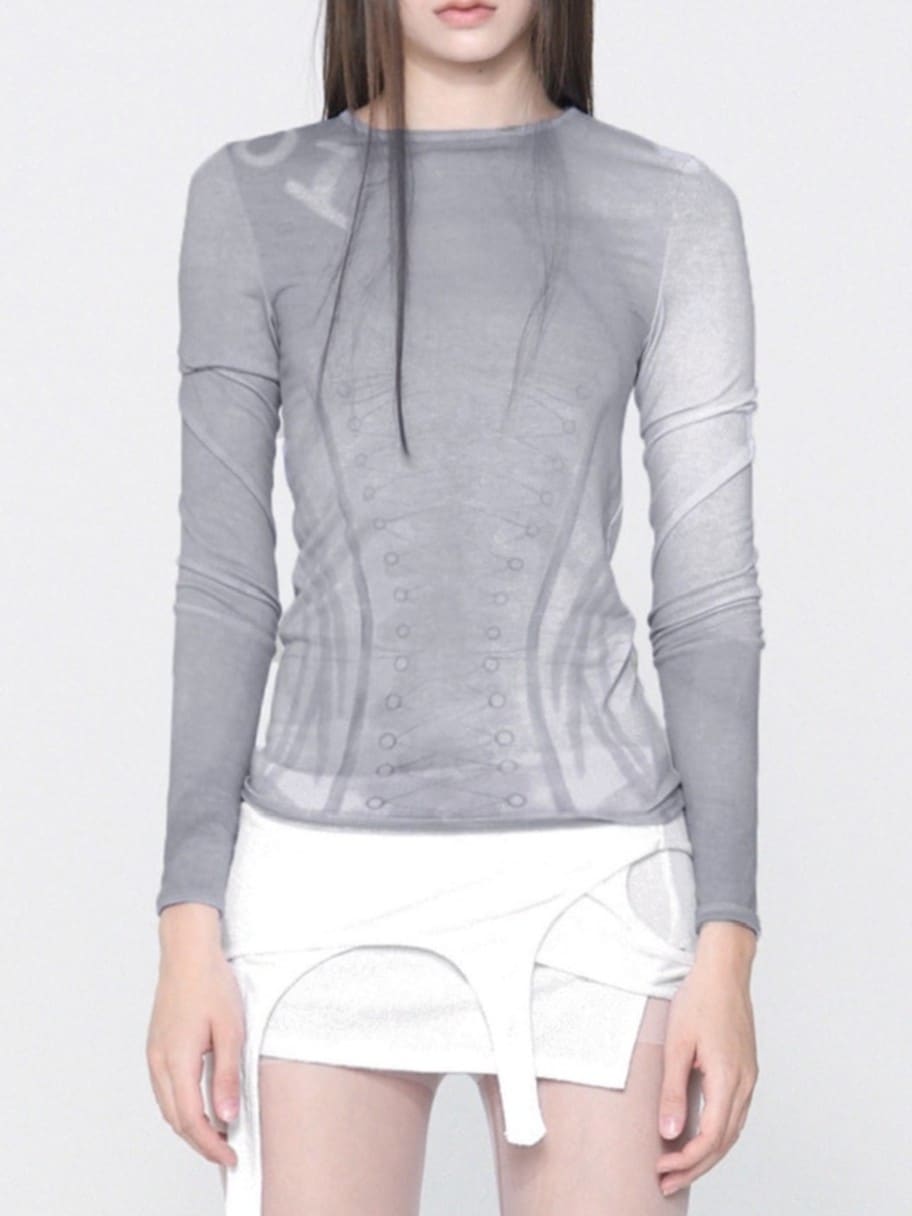 【bonnae】Corset graphic top