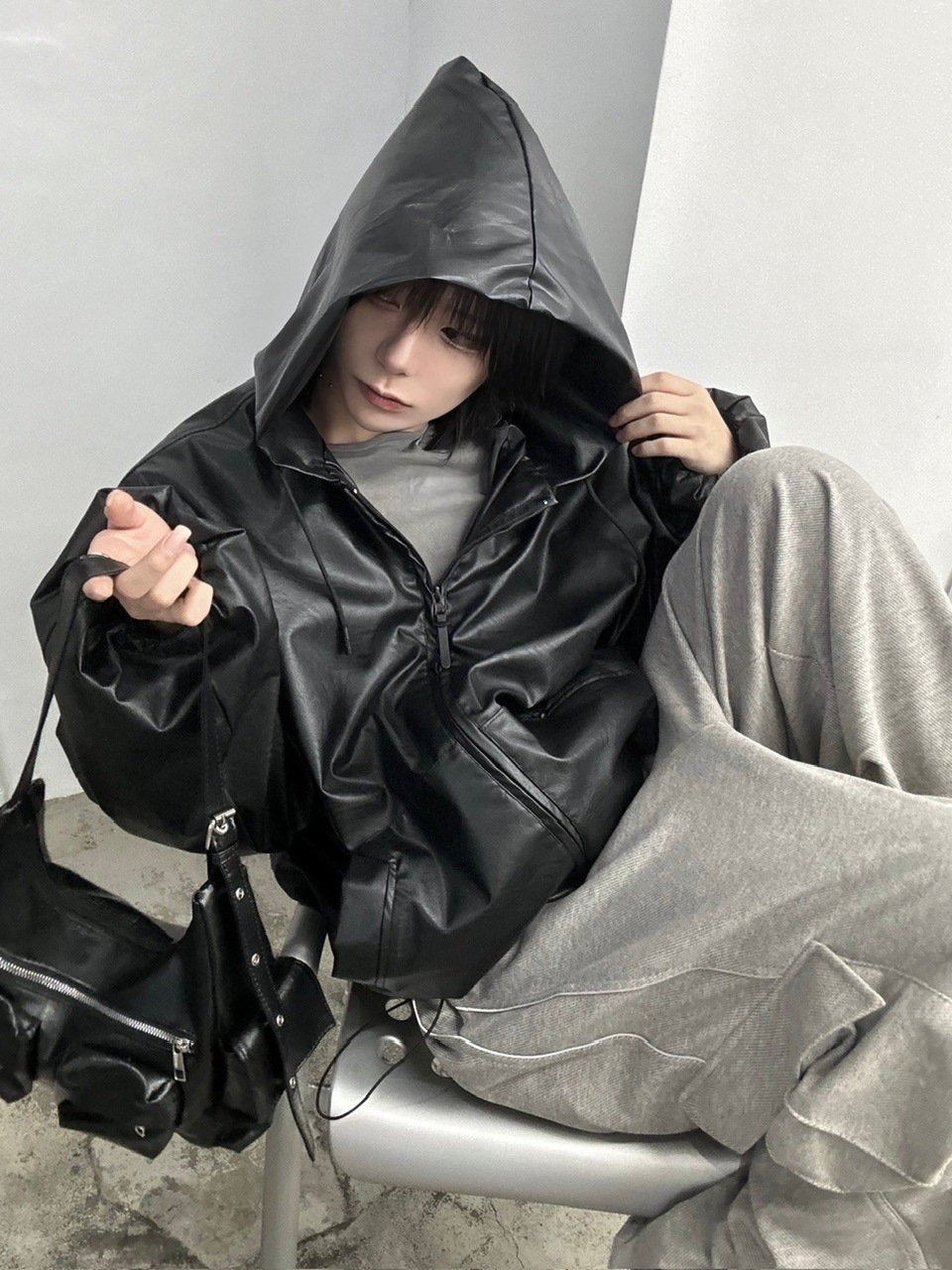 【U LAN】double piping wide string pants Wide-leg trousers with piped details - Olive | SCAYLE