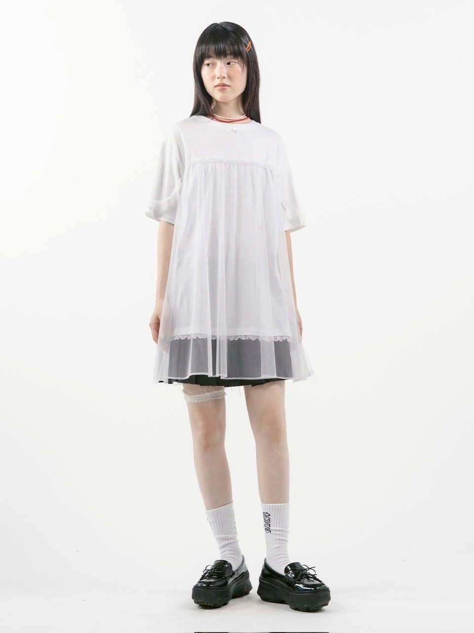 TUOMIO】MESH LAYERED LACE T-SHIRT / 【トゥオミオ】メッシュ
