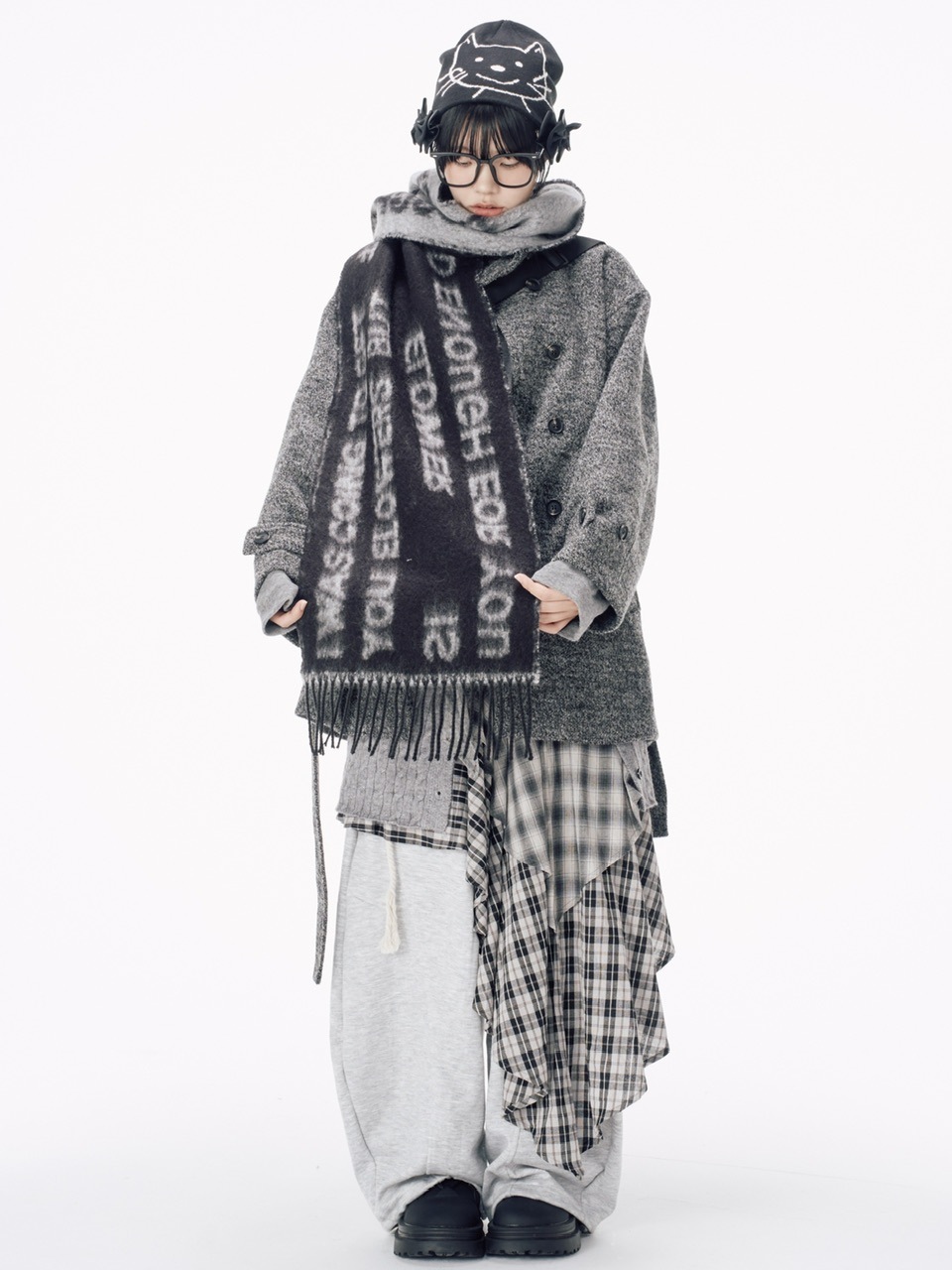 アルコ【CDG CDG】STOLE MUFFLER 756A CDG】 Logo Check Scarf White Black☆韓国人気☆追跡付 (COMME des