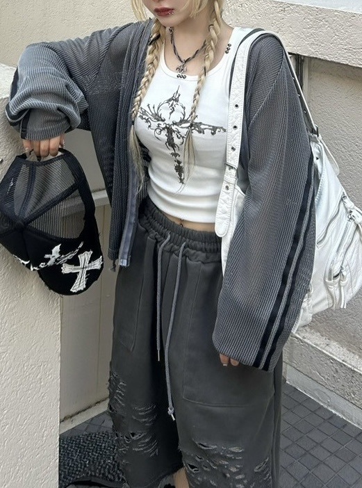 受注制【XU DOG】pigment track mesh zip hoodie XU DOG】track mesh zip hoodie
