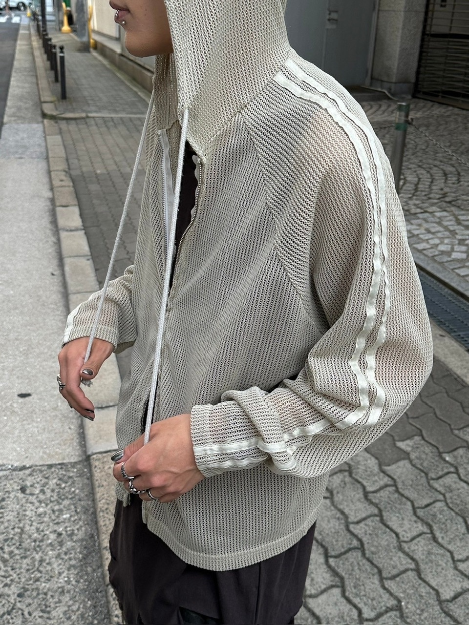 受注制【Never mind the XU】pigment track mesh zip hoodie