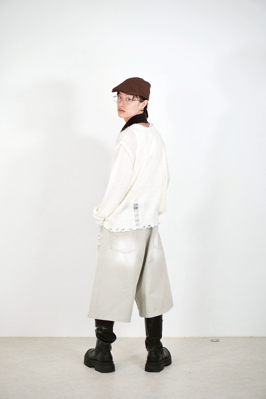 Chikashitsu +】damage reverse v neck knit (3color