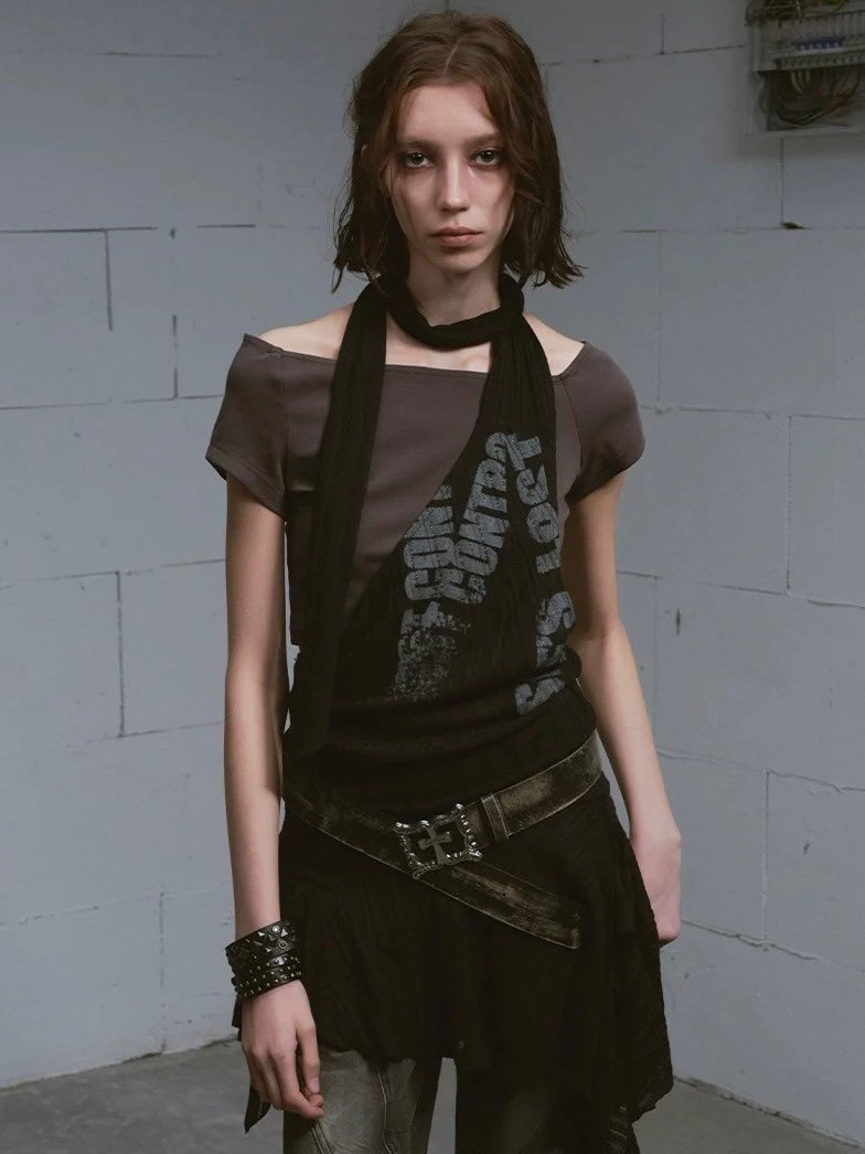Tシャツ・カットソー AVANDRESS Sopy Collar ShortSleeve CHARCOAL Cest Nous】Black and Gray Short-sleeved T-shirts / 【セヌー