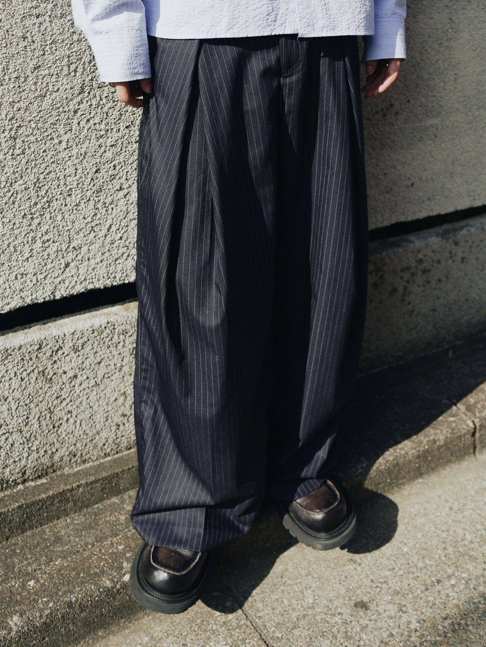 CS stripe cross tuck drape slacks グレー CS】stripe cross tuck drape slacks (gray) | OUR BRAND,Chikashitsu