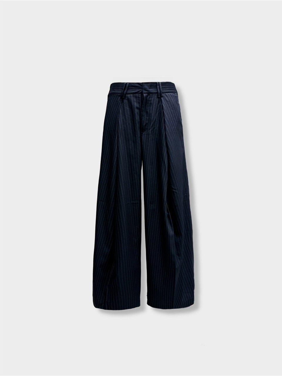 CS】stripe cross tuck drape slacks (navy) | OUR BRAND