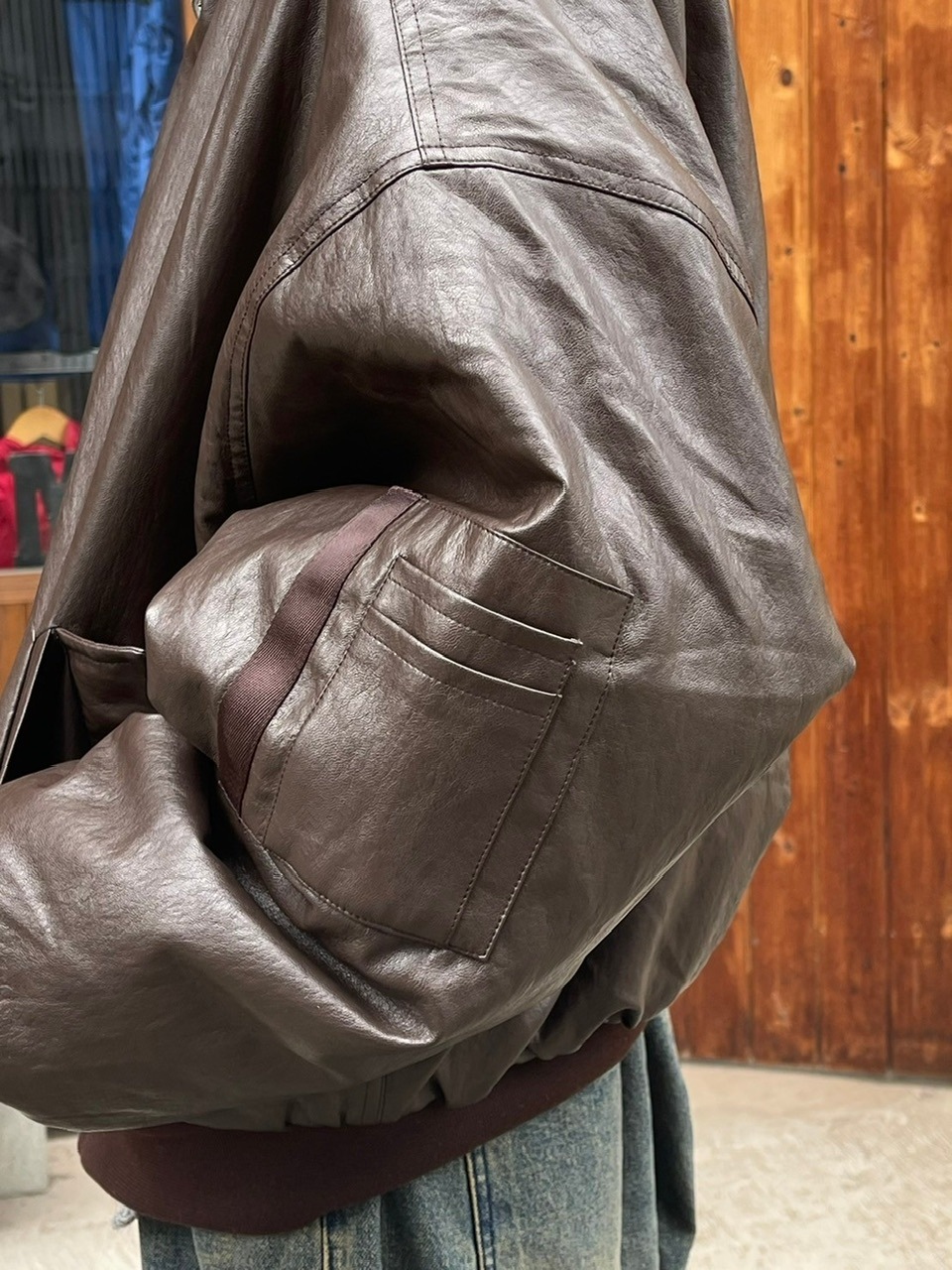 Chikashitsu +】leather bomber mustang jacket (2color) | OUR