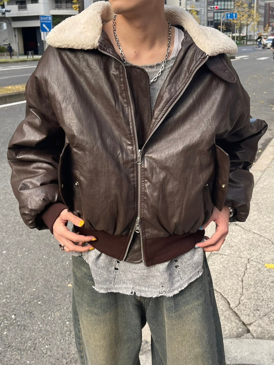 受注制【Chikashitsu +】leather bomber mustang jacket (2color)