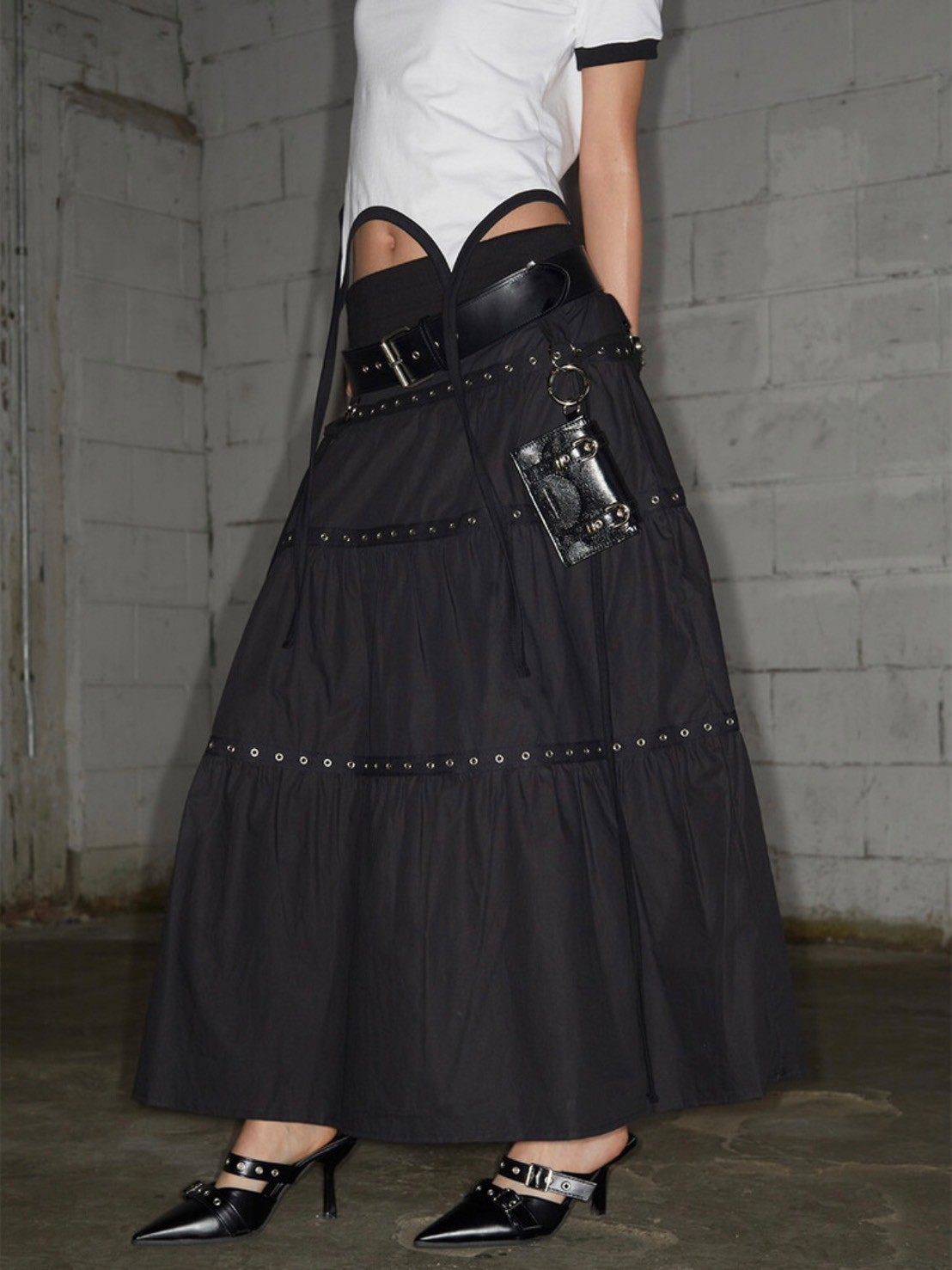 【NOT KNOWING】 Tiered Eyelet Maxi Skirt /追跡付 NOTKNOWING】Tiered Eyelet Maxi Skirt マキシ スカート