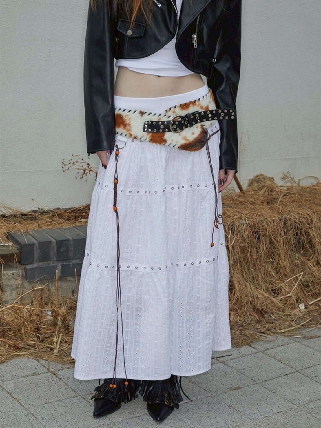 【NOT KNOWING】Tiered Eyelet Maxi Skirt / 【ノットノーイング】ティアードアイレットマキシスカート