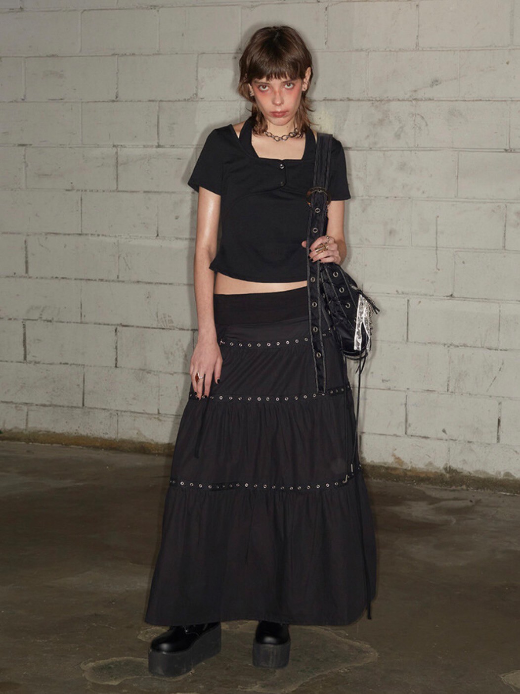 【NOT KNOWING】Tiered Eyelet Maxi Skirt / 【ノットノーイング】ティアードアイレットマキシスカート