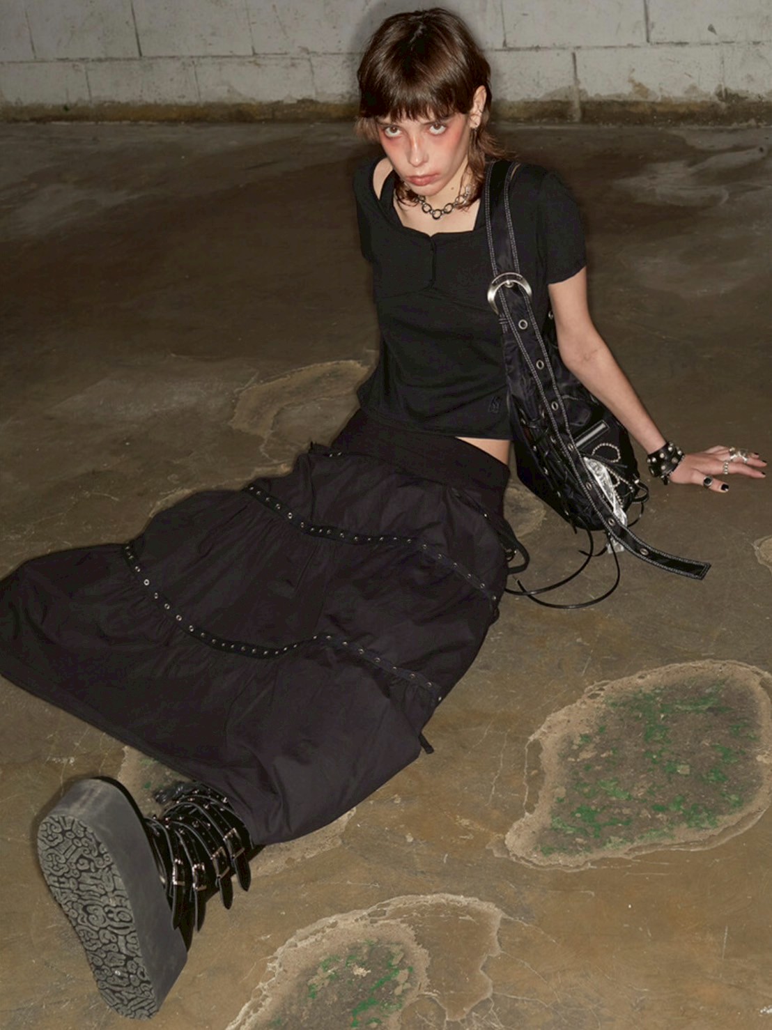 【NOT KNOWING】Tiered Eyelet Maxi Skirt / 【ノットノーイング】ティアードアイレットマキシスカート