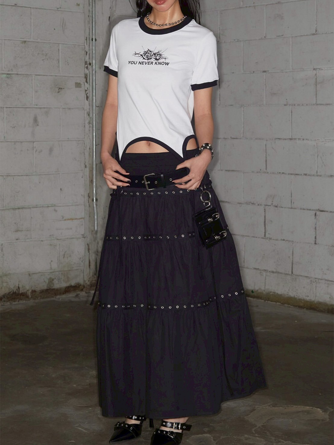 【NOT KNOWING】Tiered Eyelet Maxi Skirt / 【ノットノーイング】ティアードアイレットマキシスカート