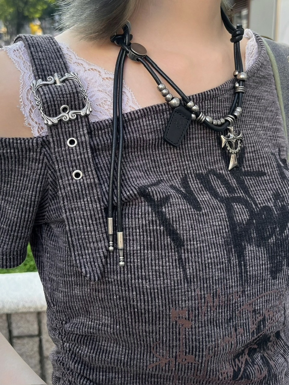 受注制【Never mind the XU】one shoulder punk tops (3color