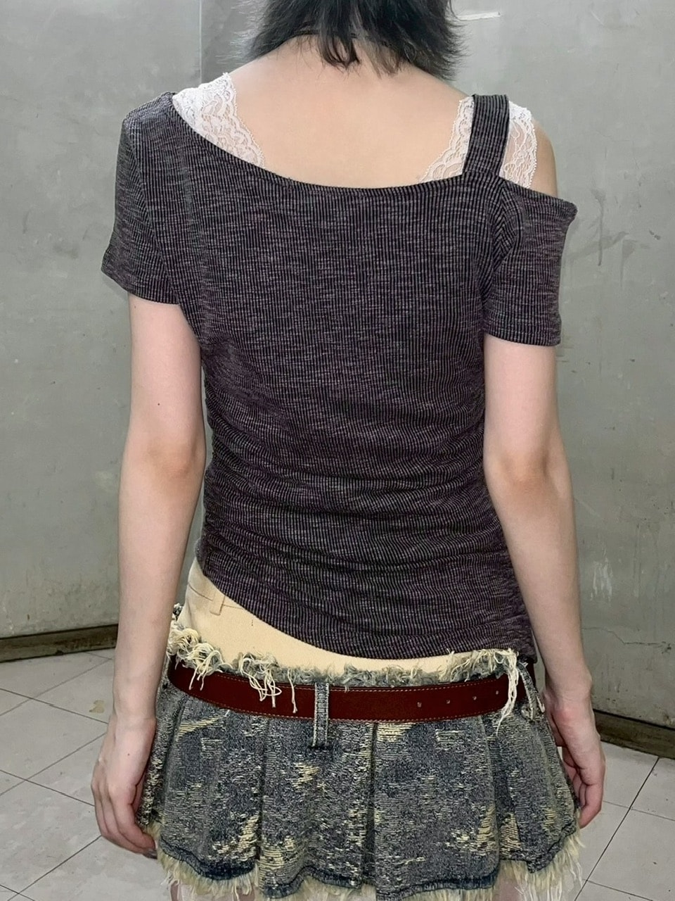 受注制【Never mind the XU】one shoulder punk tops (3color