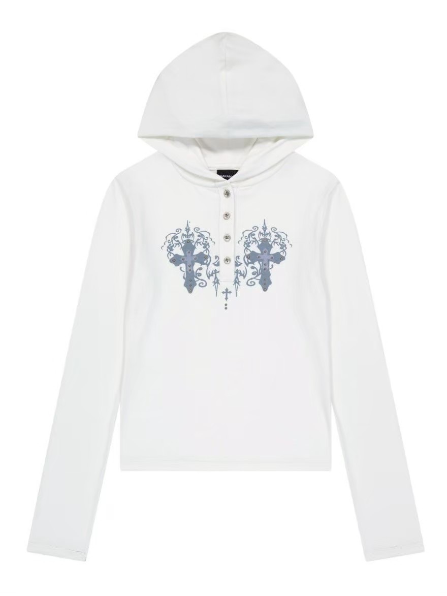 トップス AAKAM Studded CROS2 Hooded Long Sleeve 1 AAKAM】Studded CROS2 Hooded Long Sleeve | OUR BRAND,AAKAM