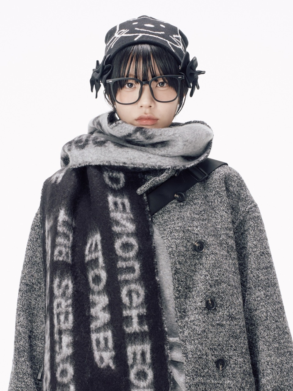 受注制【Nerd out XU】drawing neko beanie / 【ナードアウトエックスユー】ドローイングネコニット帽 (2color)