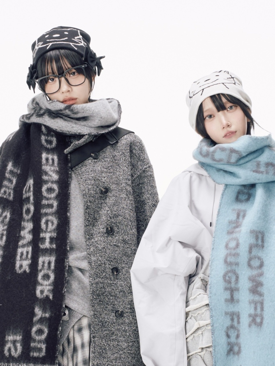 受注制【Nerd out XU】drawing neko beanie / 【ナードアウトエックスユー】ドローイングネコニット帽 (2color)