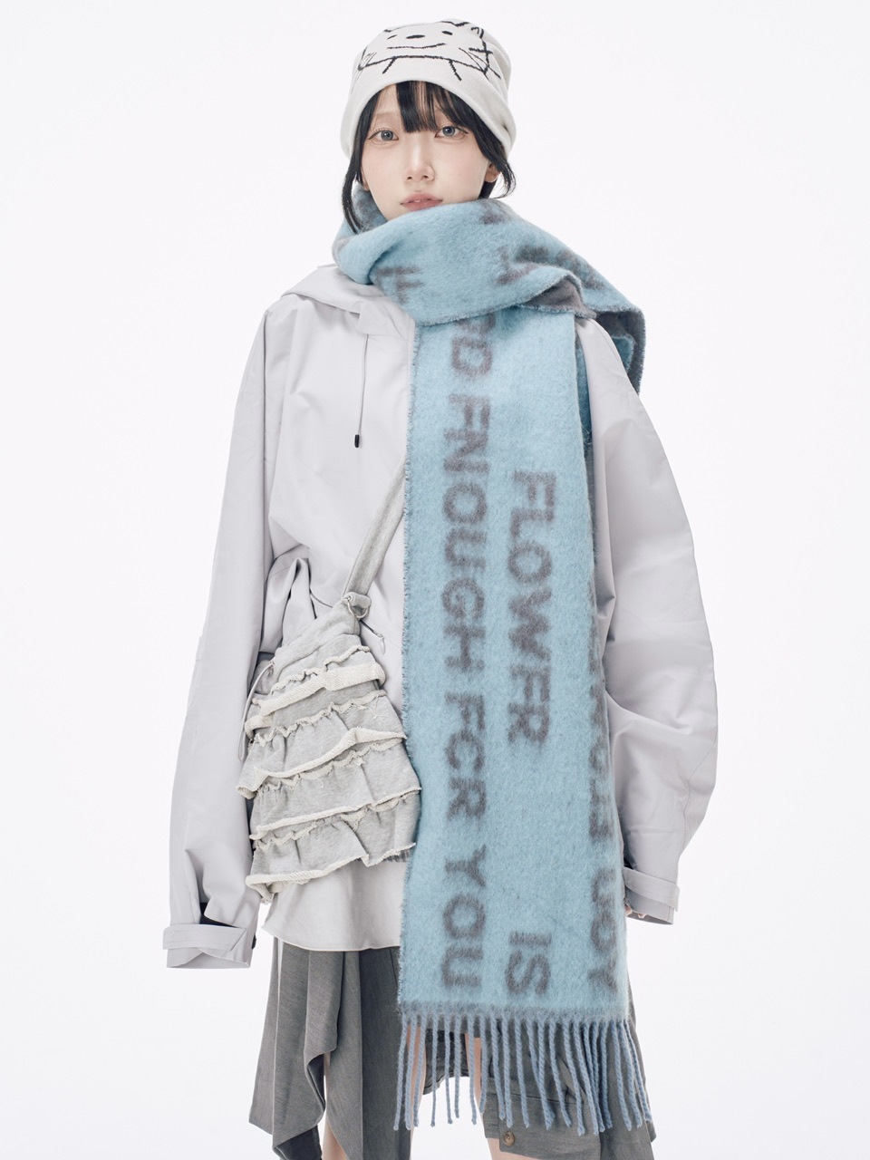 受注制【Nerd out XU】drawing neko beanie / 【ナードアウトエックスユー】ドローイングネコニット帽 (2color)