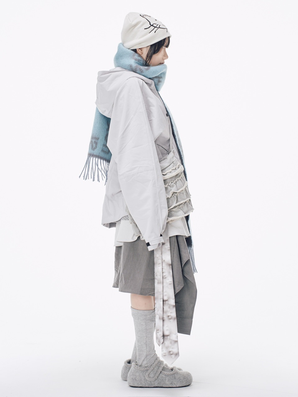 受注制【Nerd out XU】drawing neko beanie / 【ナードアウトエックスユー】ドローイングネコニット帽 (2color)