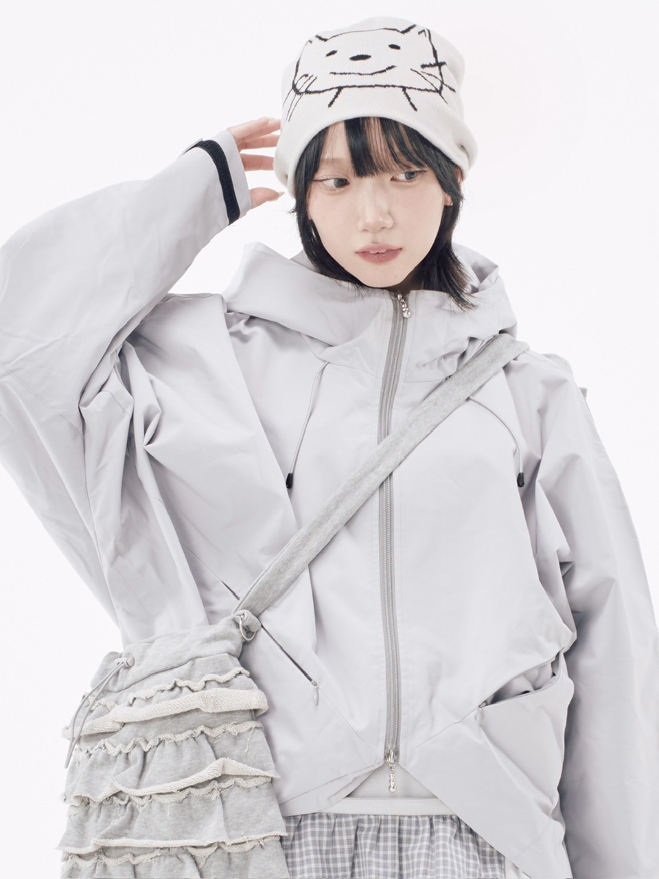 受注制【Nerd out XU】drawing neko beanie / 【ナードアウトエックスユー】ドローイングネコニット帽 (2color)