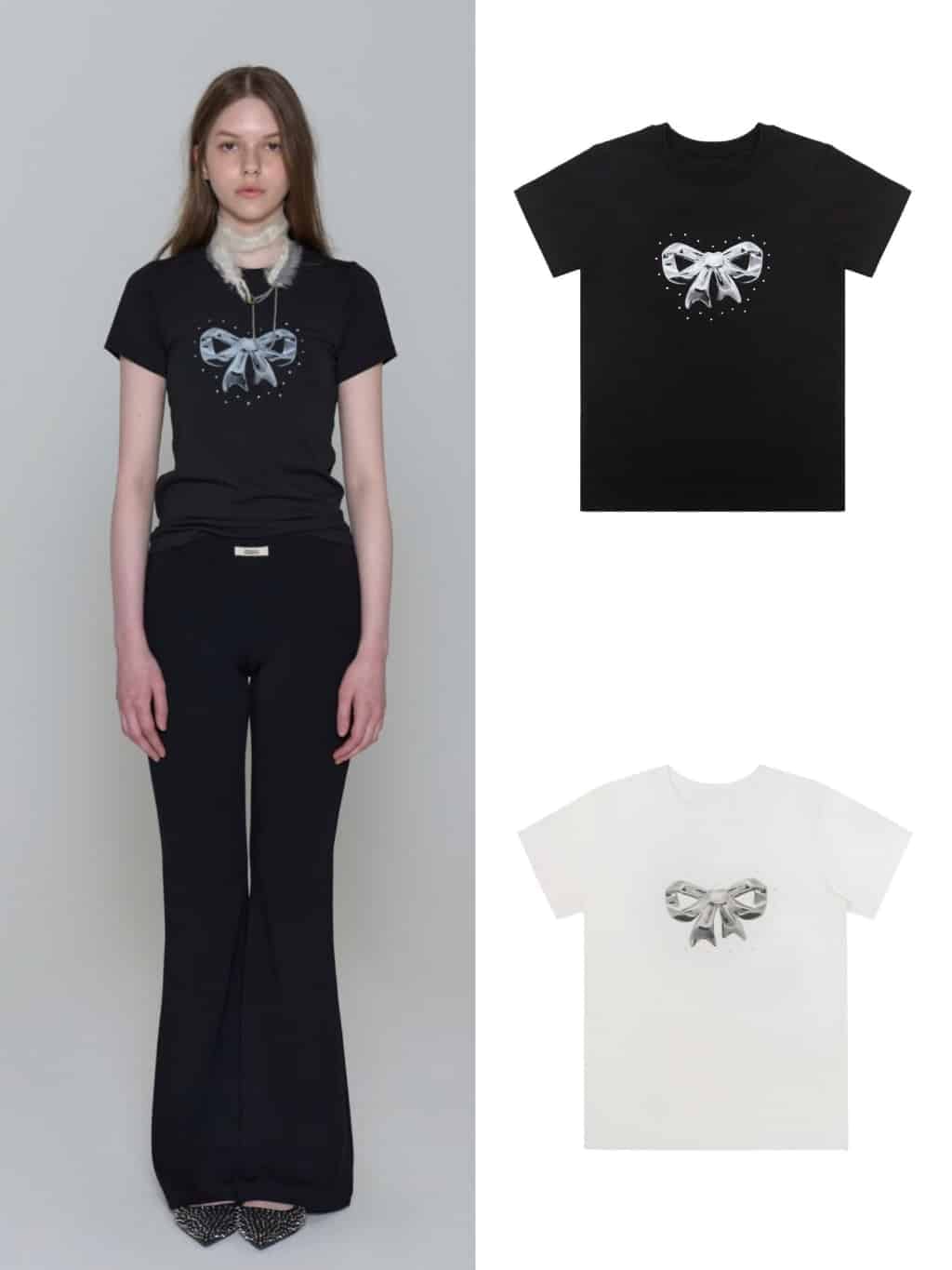 Tシャツ・カットソー ROCKCAKE Hotfix Ribbon Top Black RC24TP11900 ROCK CAKE】Hotfix Ribbon Top | OUR BRAND,ROCK CAKE