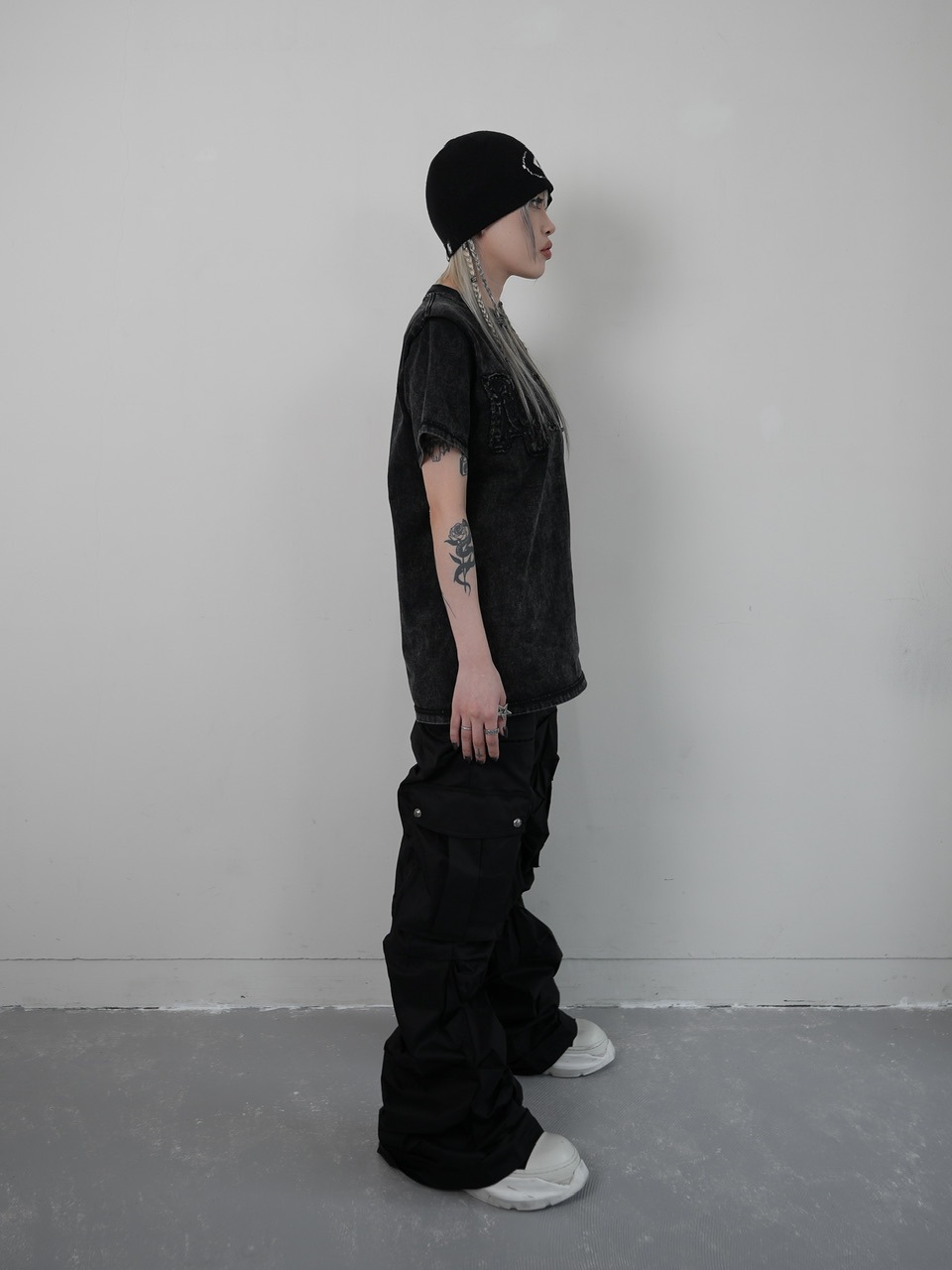 Rosen Kreuz】side zip belt flare pants
