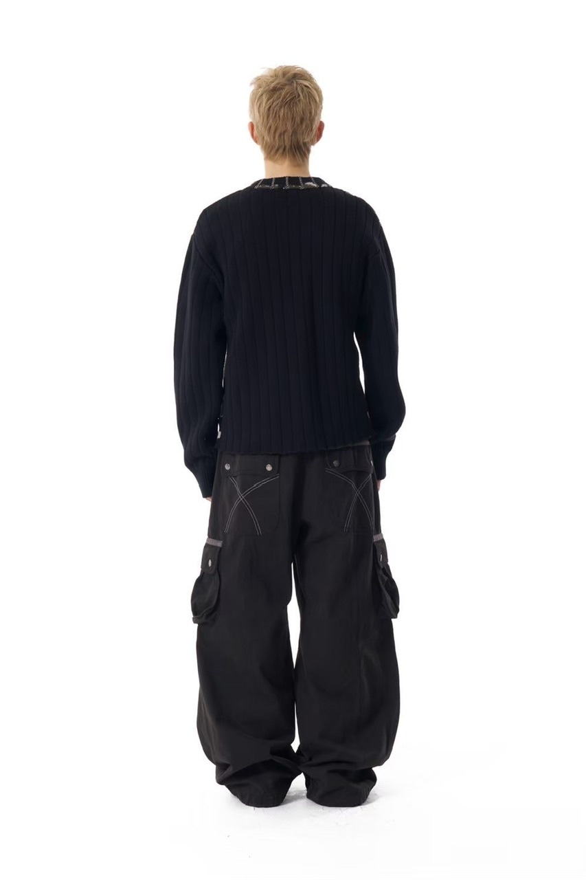 【AAKAM】Knee Pin-tuck Contrast Cargo Pants