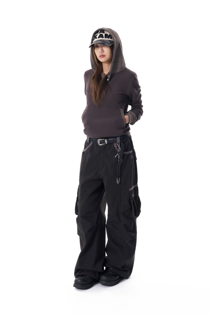 【AAKAM】Knee Pin-tuck Contrast Cargo Pants